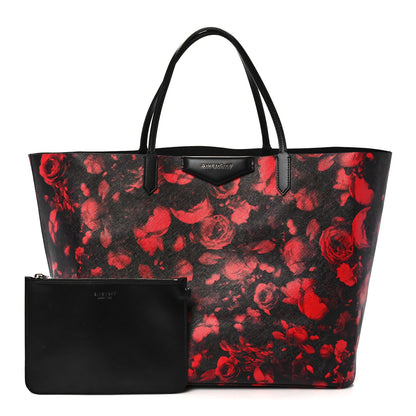 Givenchy Textured Coated Canvas Floral Print Large Antigona Tote Black Red 1 of 8