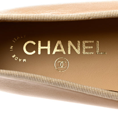 Chanel Lambskin Cap Toe CC Ballerina Flats 36 Beige Black 8 of 9