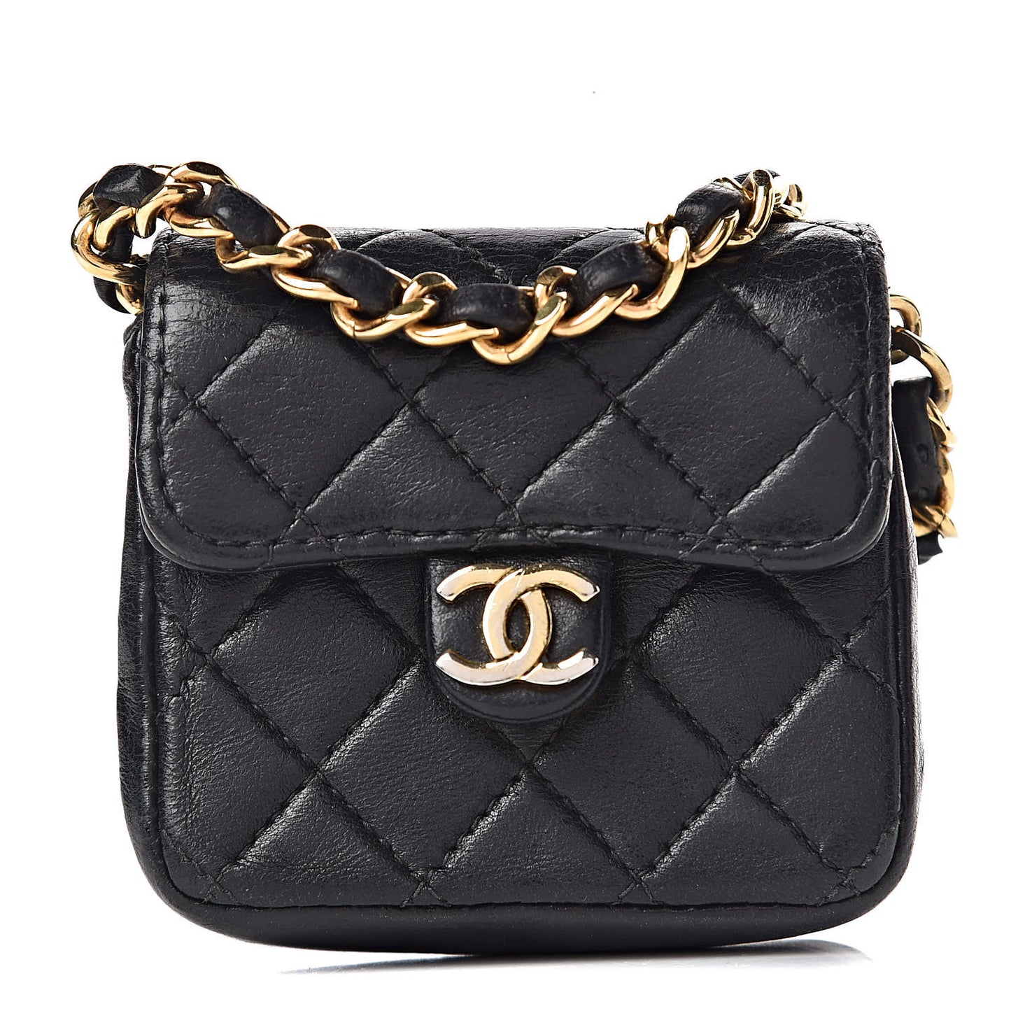 Lambskin Quilted Micro Mini Flap Black