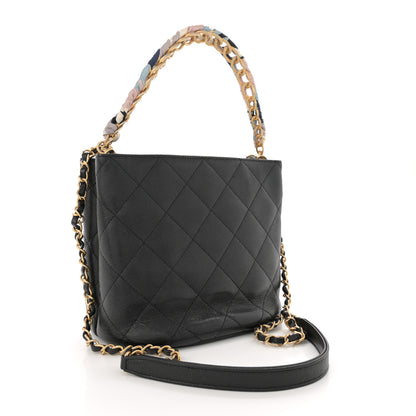 Chanel Caviar Quilted Chain Scarf Handle Bucket Bag Black 3 of 10
