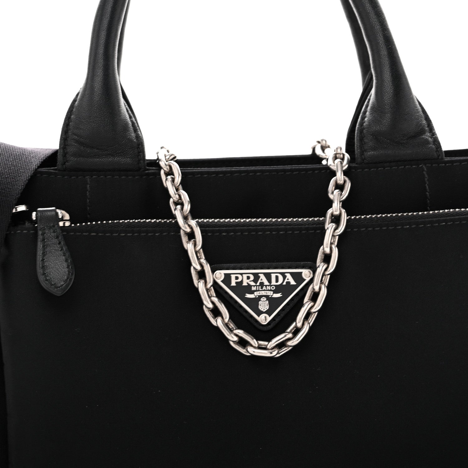 Prada Tessuto Nylon Nappa Zip Pocket Chain Tote Black 6 of 12