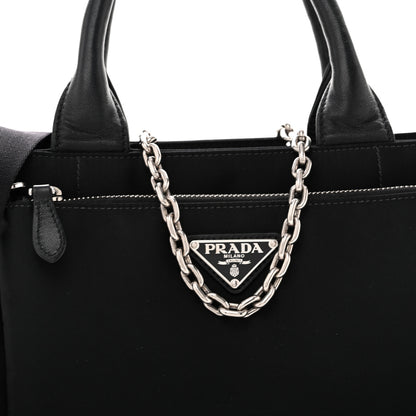 Prada Tessuto Nylon Nappa Zip Pocket Chain Tote Black 6 of 12