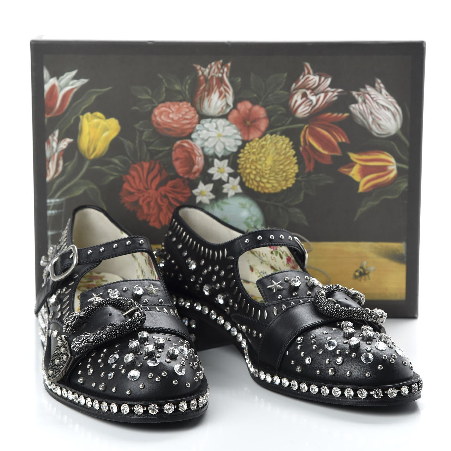 Gucci Calfskin Crystal Studded Womens Queercore Brogue Monk Strap Loafers 40 Black 11 of 11