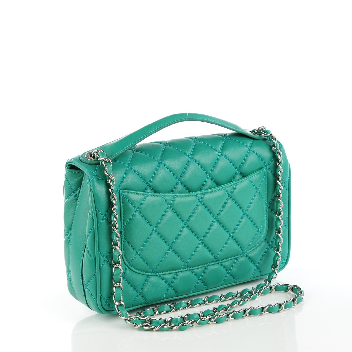 Lambskin Quilted Medium Easy Carry Flap Green