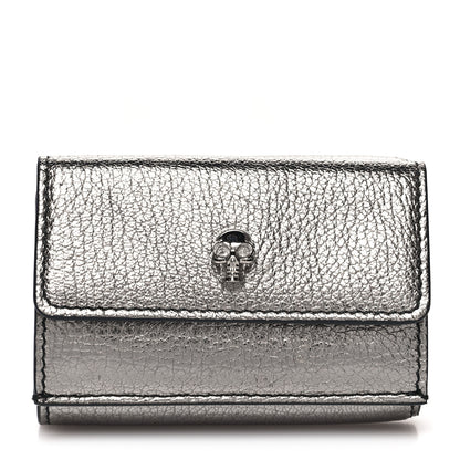 Alexander McQueen Metallic Calfskin Skull Short Flap Wallet Silver 1 of 9