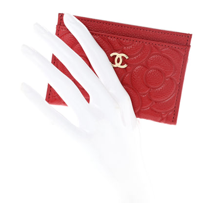 Chanel Caviar Camellia Embossed Card Holder Red 2 of 8