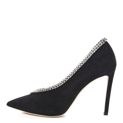 Jimmy Choo Suede Crystal Lilian 100 Pumps 37.5 Black 1 of 8