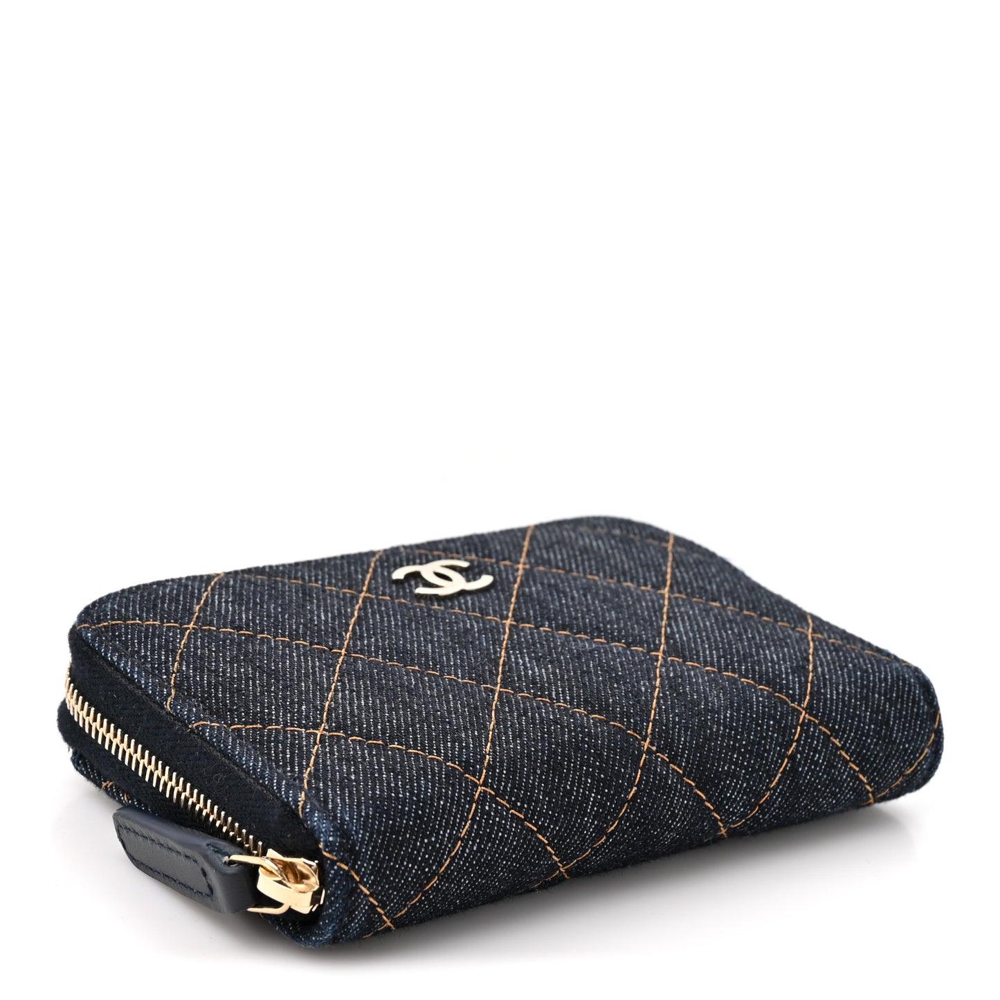 Denim Quilted Zip Coin Purse Dark Blue Orange