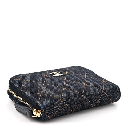 Chanel Denim Quilted Zip Coin Purse Dark Blue Orange 4 of 9
