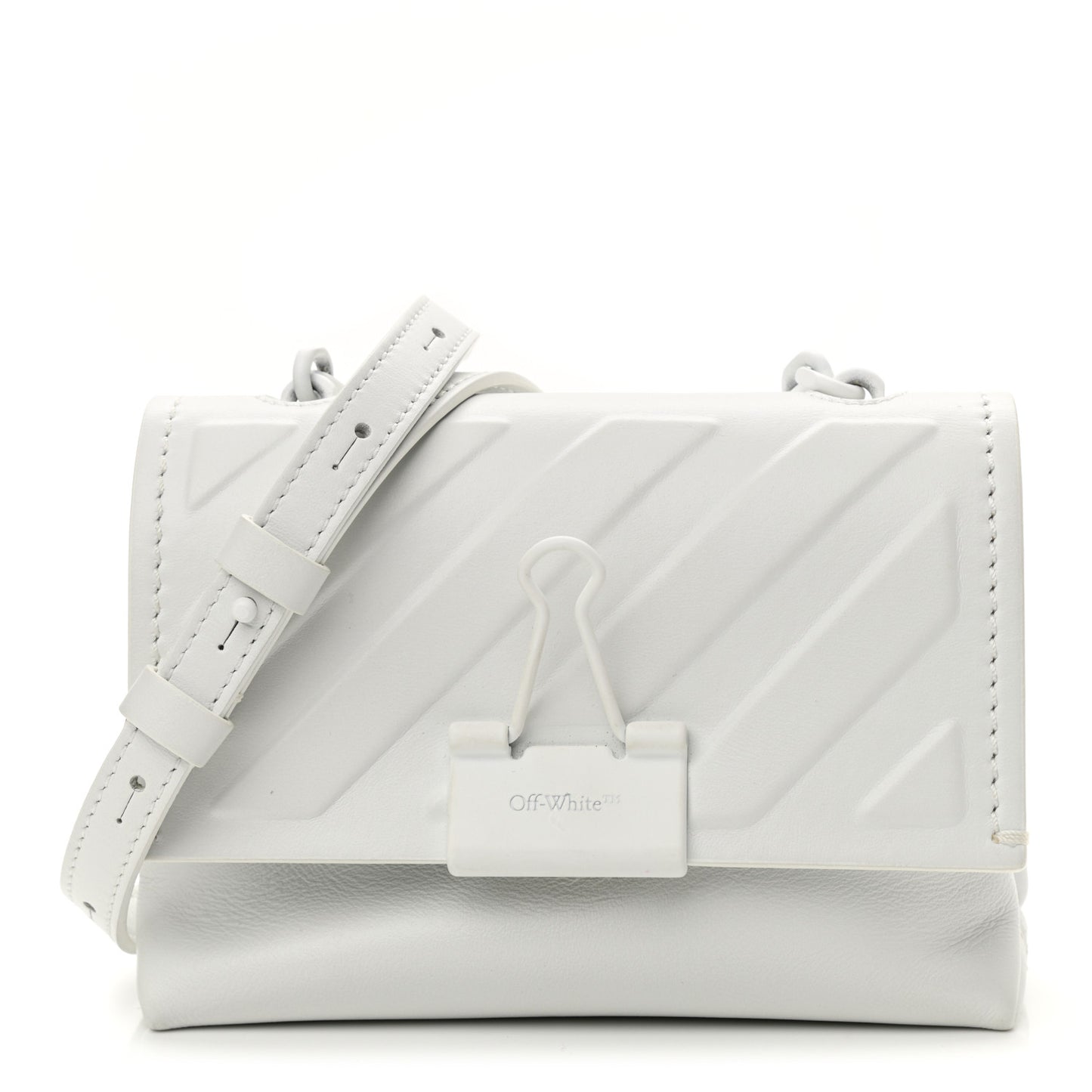 Calfskin Striped Diag Binder Flap Bag White