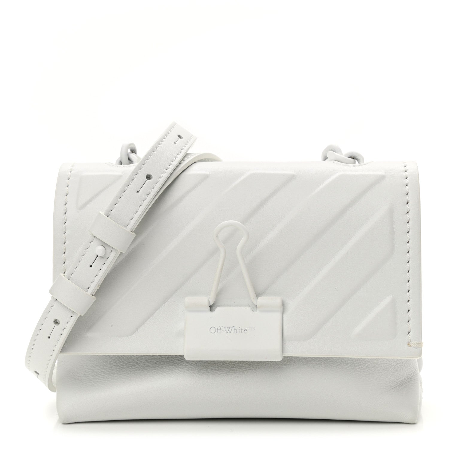 Off-White Calfskin Striped Diag Binder Flap Bag White 1 of 11