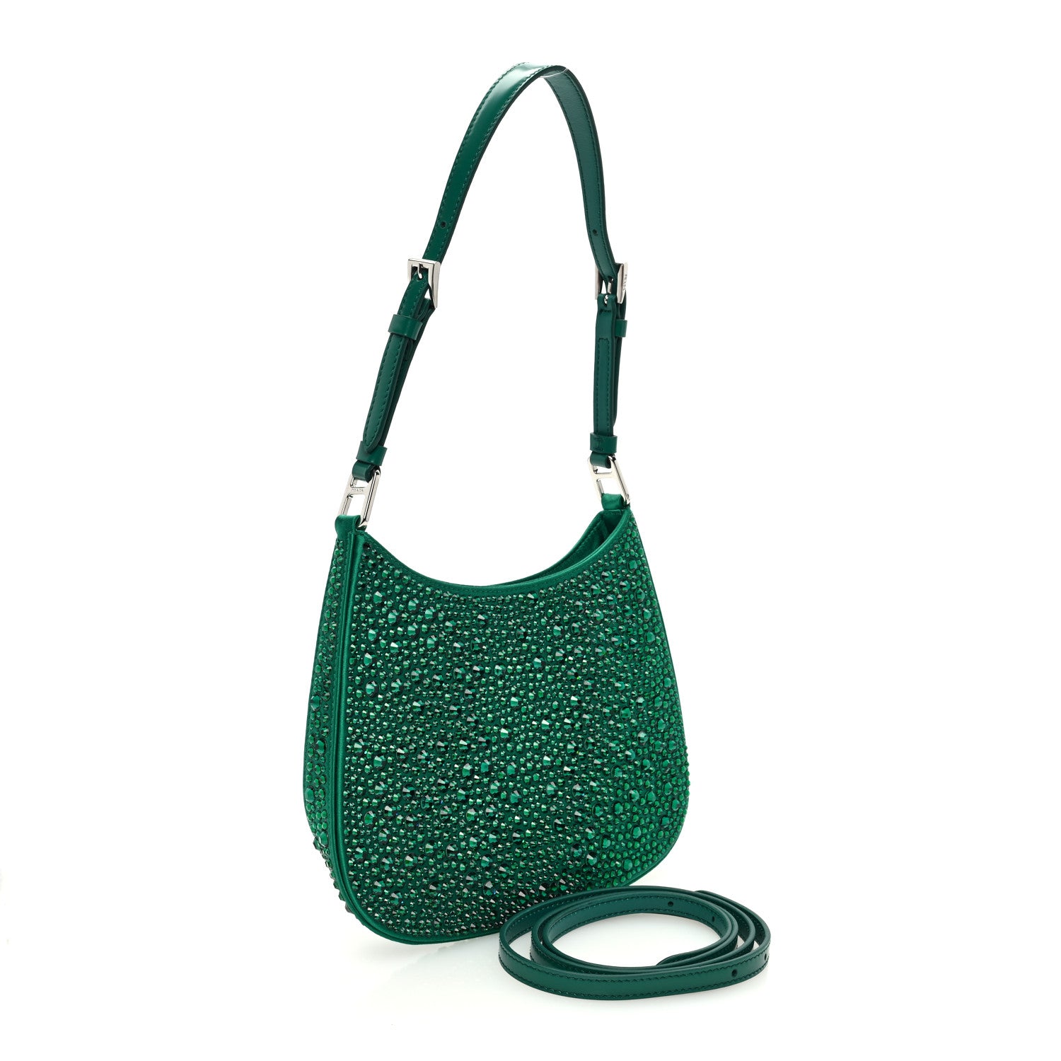 Prada Satin Crystal Cleo Adjustable Strap Shoulder Bag Mango 3 of 9