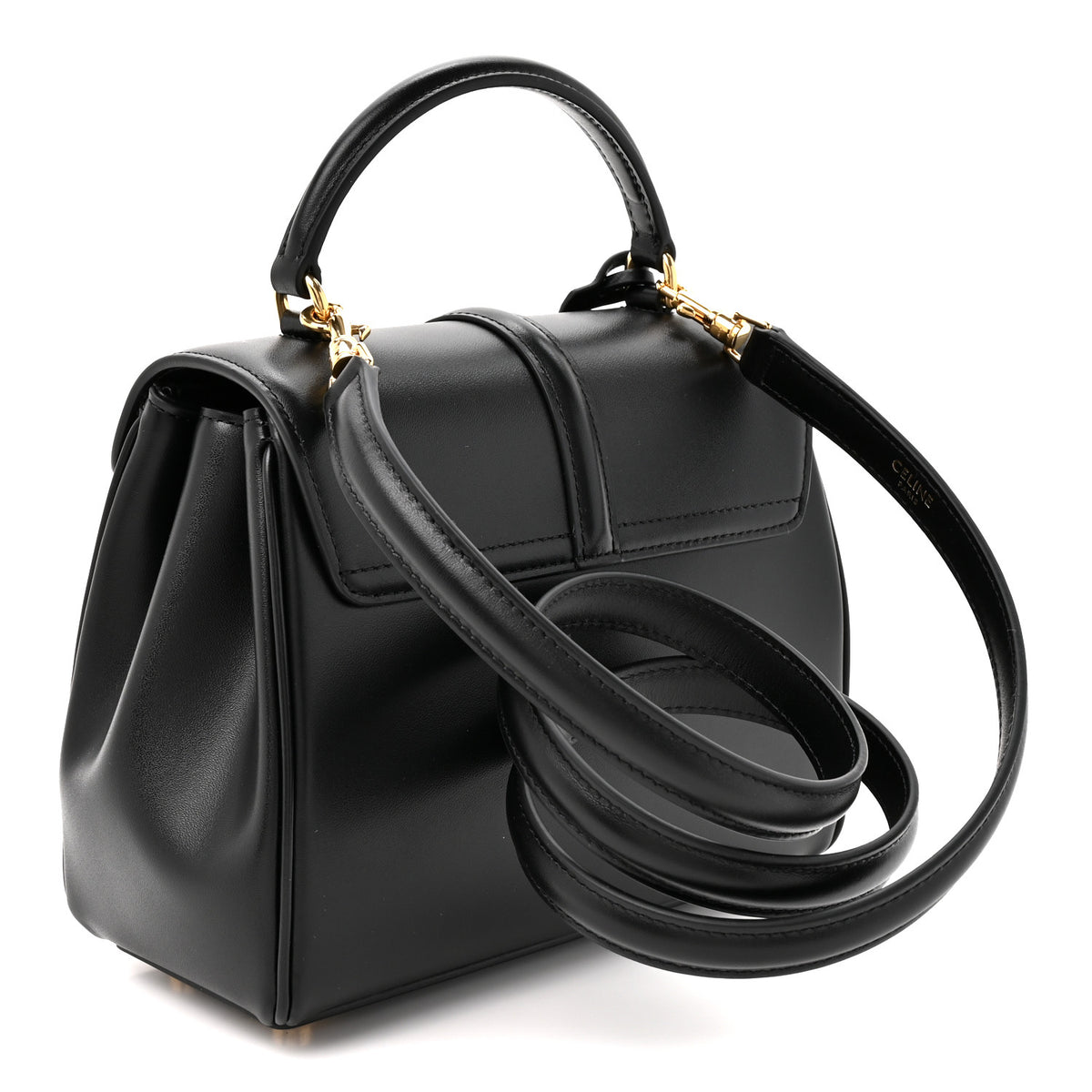 Satinated Calfskin Mini 16 Top Handle Bag Black