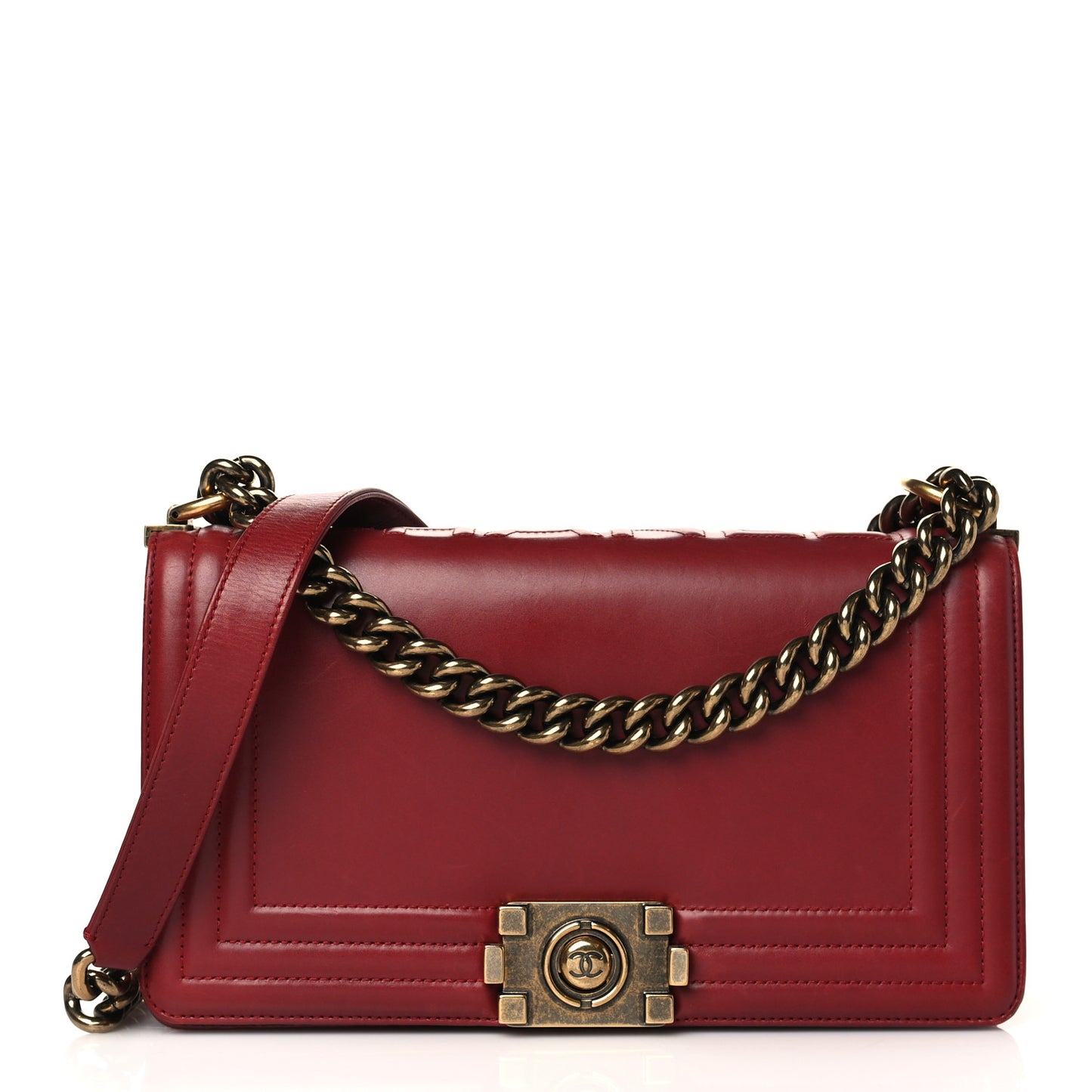 Glazed Calfskin Medium Boy Flap Red