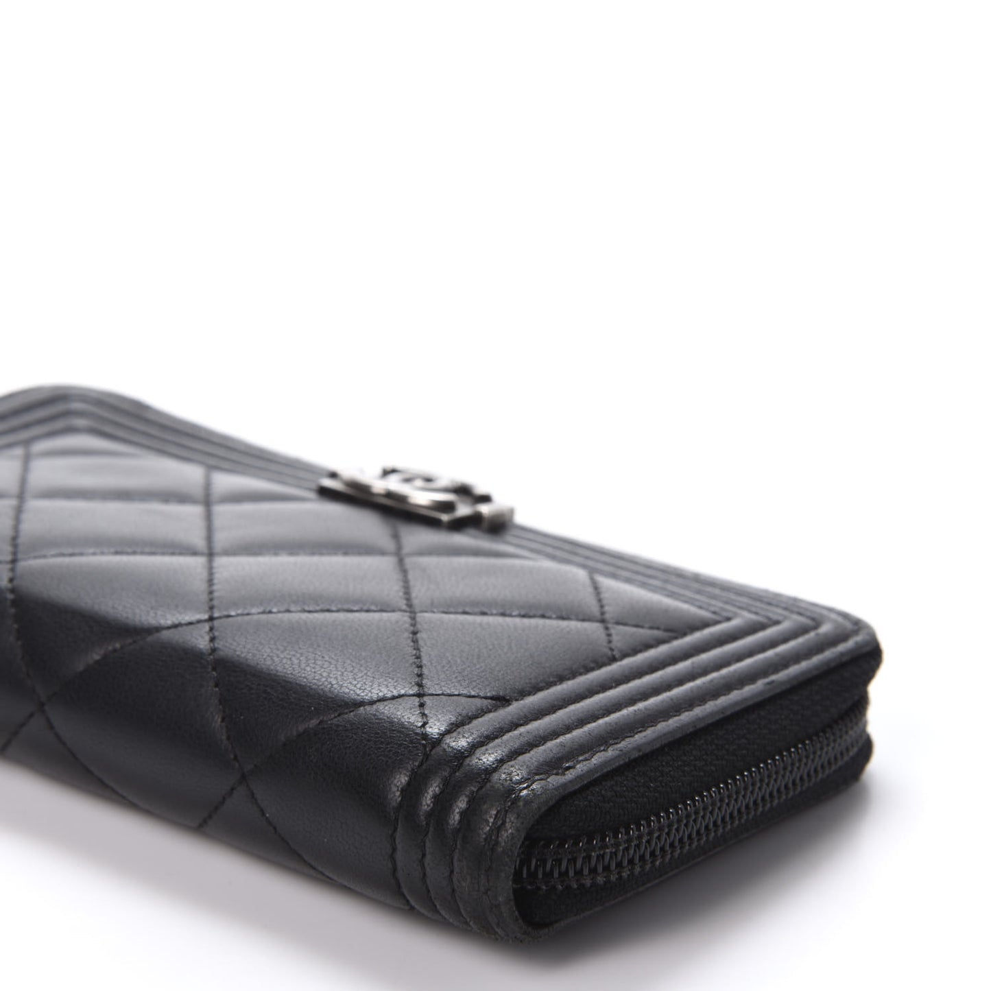 Lambskin Quilted Small Boy Zip Around Wallet Black