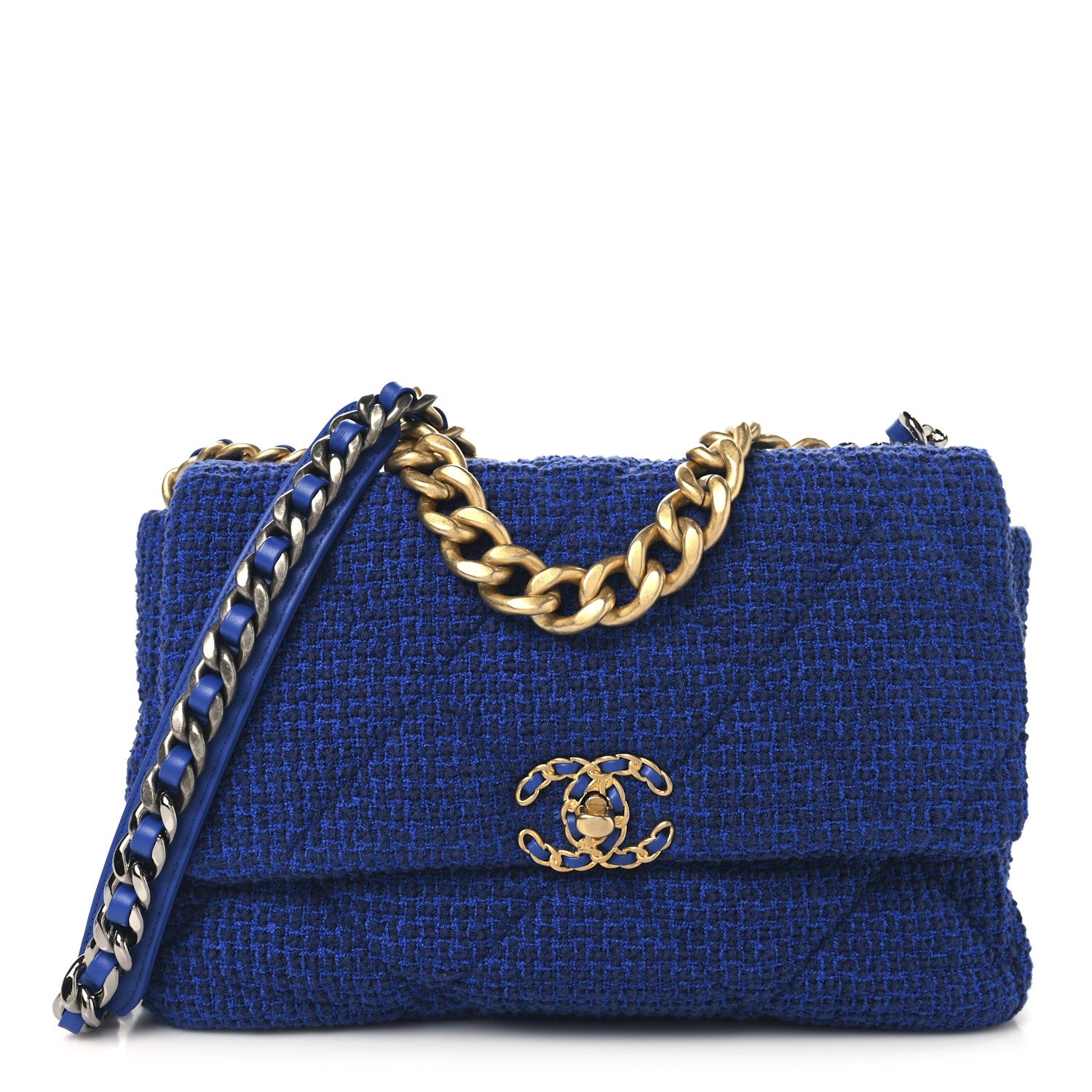 Chanel Tweed Quilted Large Chanel 19 Flap Blue 1 of 10