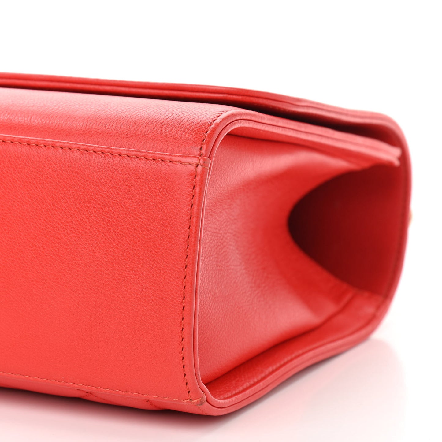 Grained Calfskin Quilted Large Label Click Flap Bag Red
