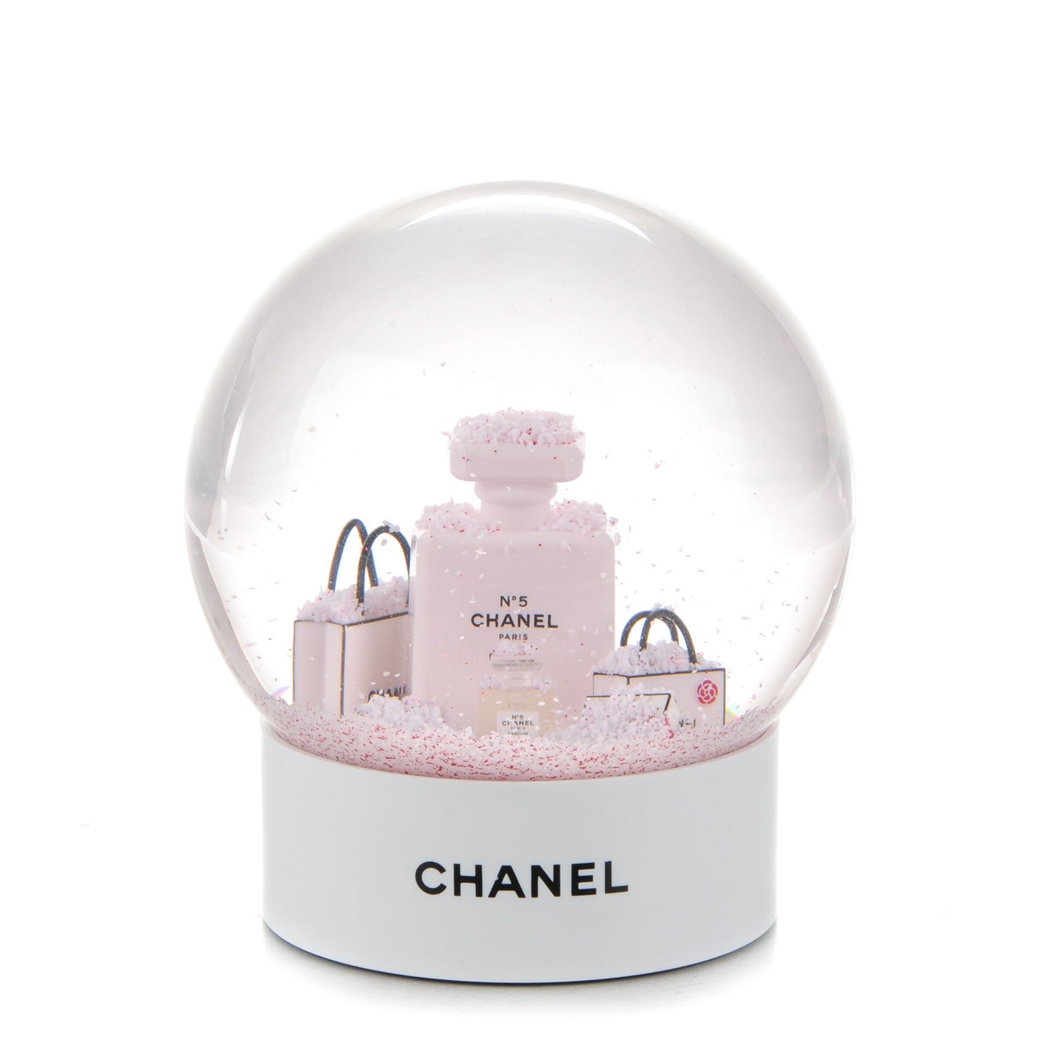 Chanel Glass N°5 Perfume Bottle Snow Globe Pink 1 of 6