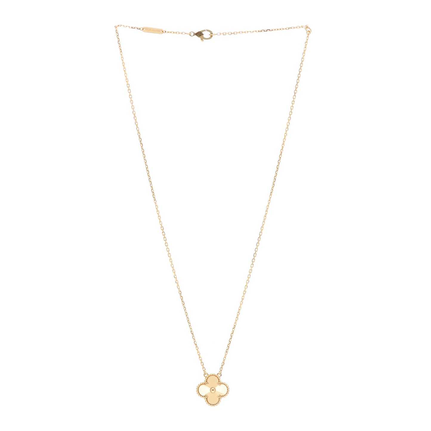18K Yellow Gold Guilloche Vintage Alhambra Pendant Necklace
