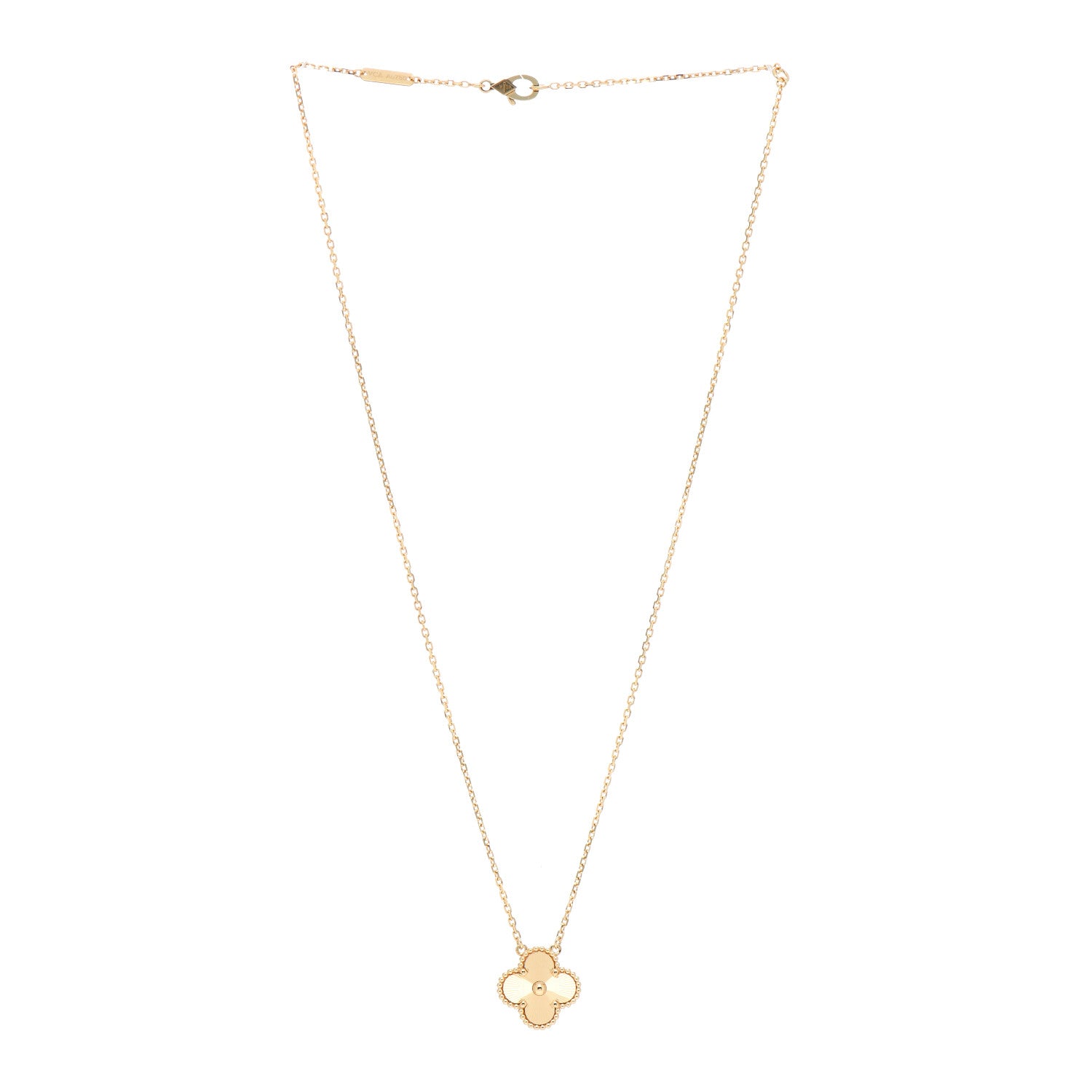 Van Cleef & Arpels 18K Yellow Gold Guilloche Vintage Alhambra Pendant Necklace 3 of 5