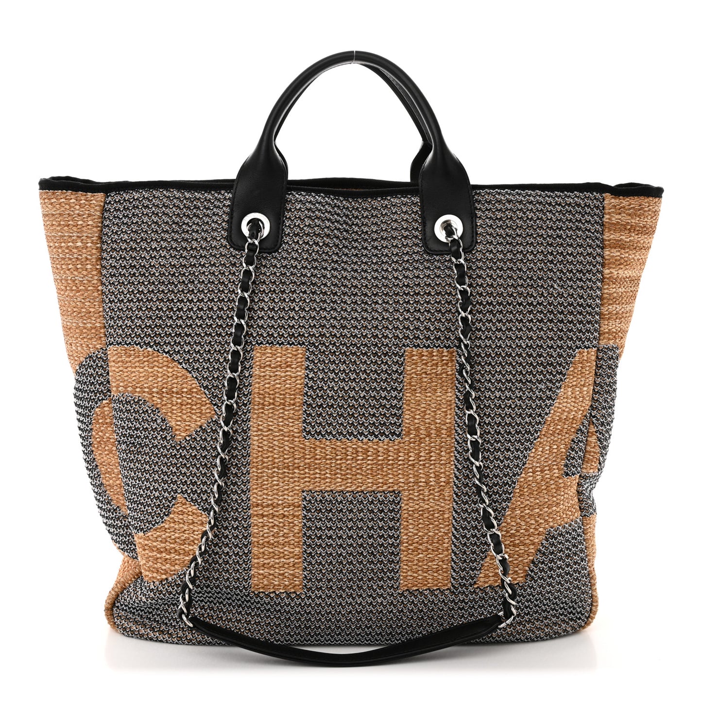 Mixed Fibers Large Shopping Bag Blue Beige