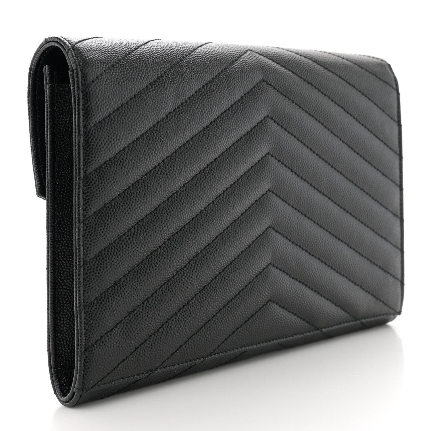 Saint Laurent Grain De Poudre Matelasse Chevron Monogram Envelope Clutch Black 3 of 12