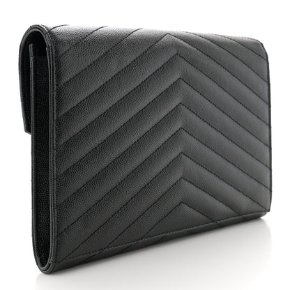 Saint Laurent Grain De Poudre Matelasse Chevron Monogram Envelope Clutch Black 3 of 12