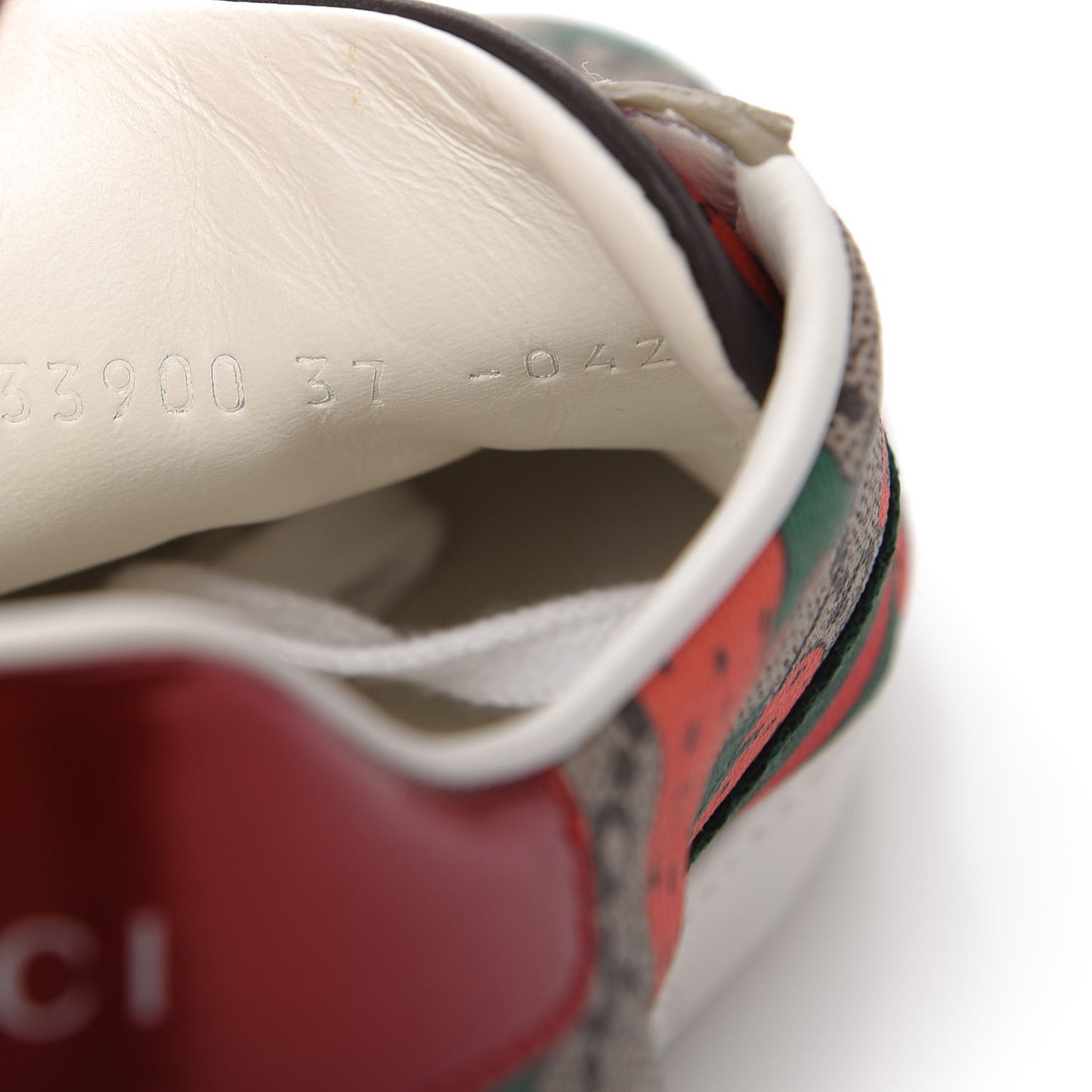 GG Supreme Monogram Strawberry Web Womens Ace Sneakers 37 Beige Multicolor Red Green