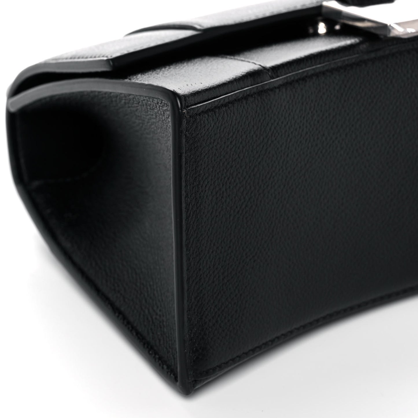 Grained Calfskin Small Hourglass Top Handle Bag Black