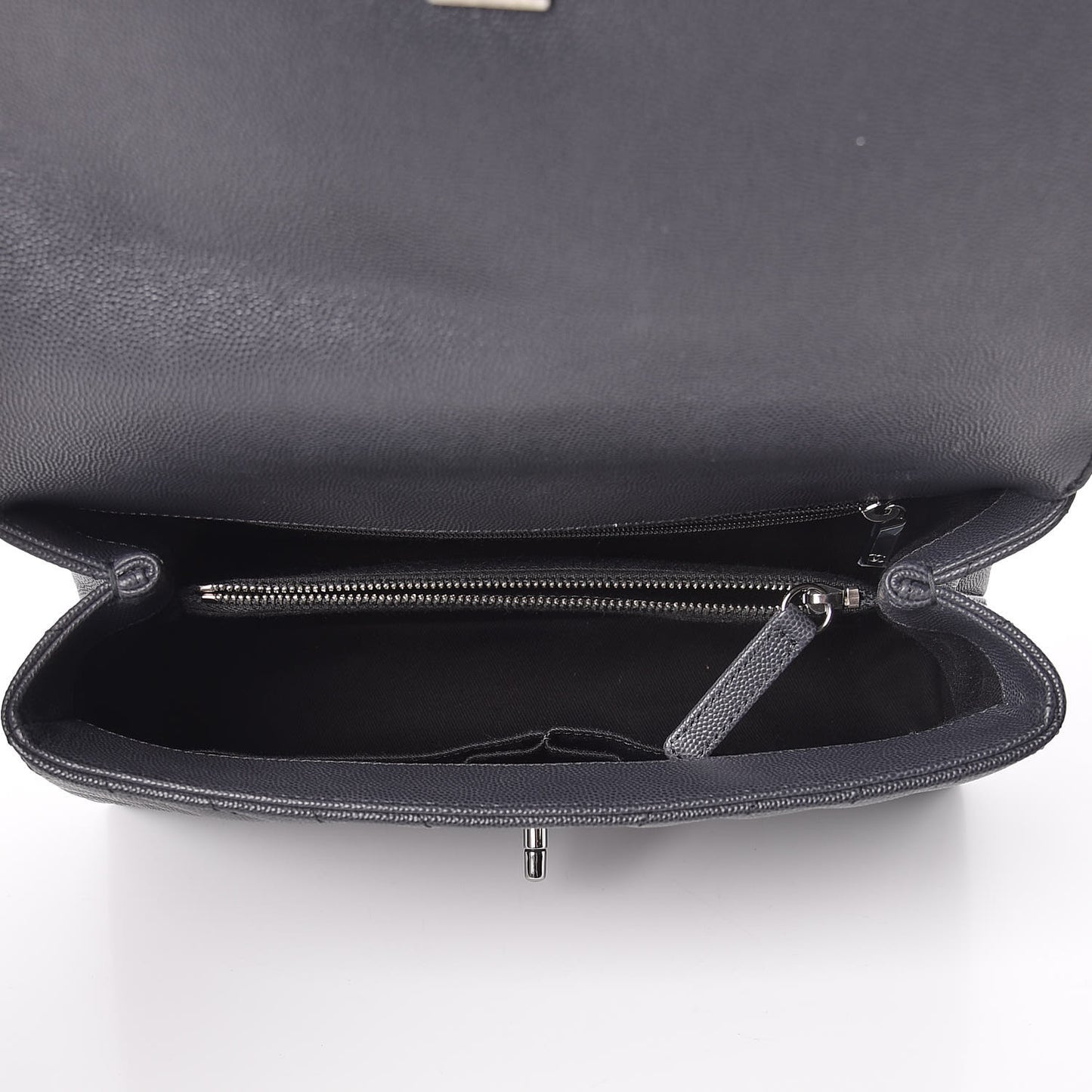 Caviar Chevron Quilted Small Coco Handle Flap Dark Grey