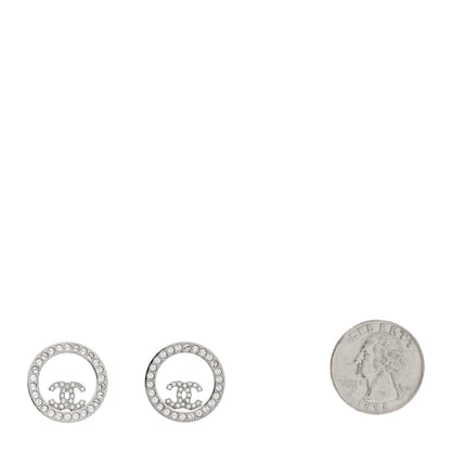 Chanel Crystal CC Round Earrings Silver 2 of 5