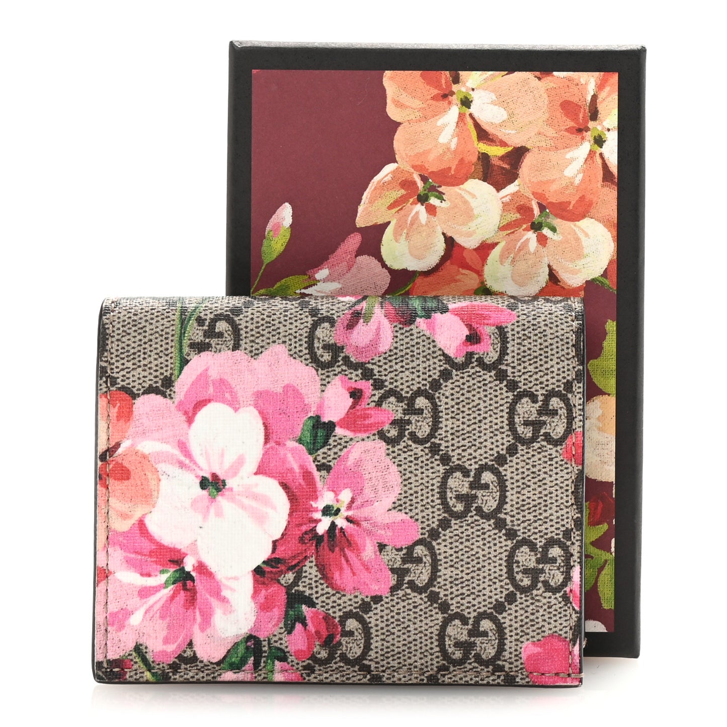 GG Supreme Monogram Blooms Card Case Beige Multicolor Dry Rose
