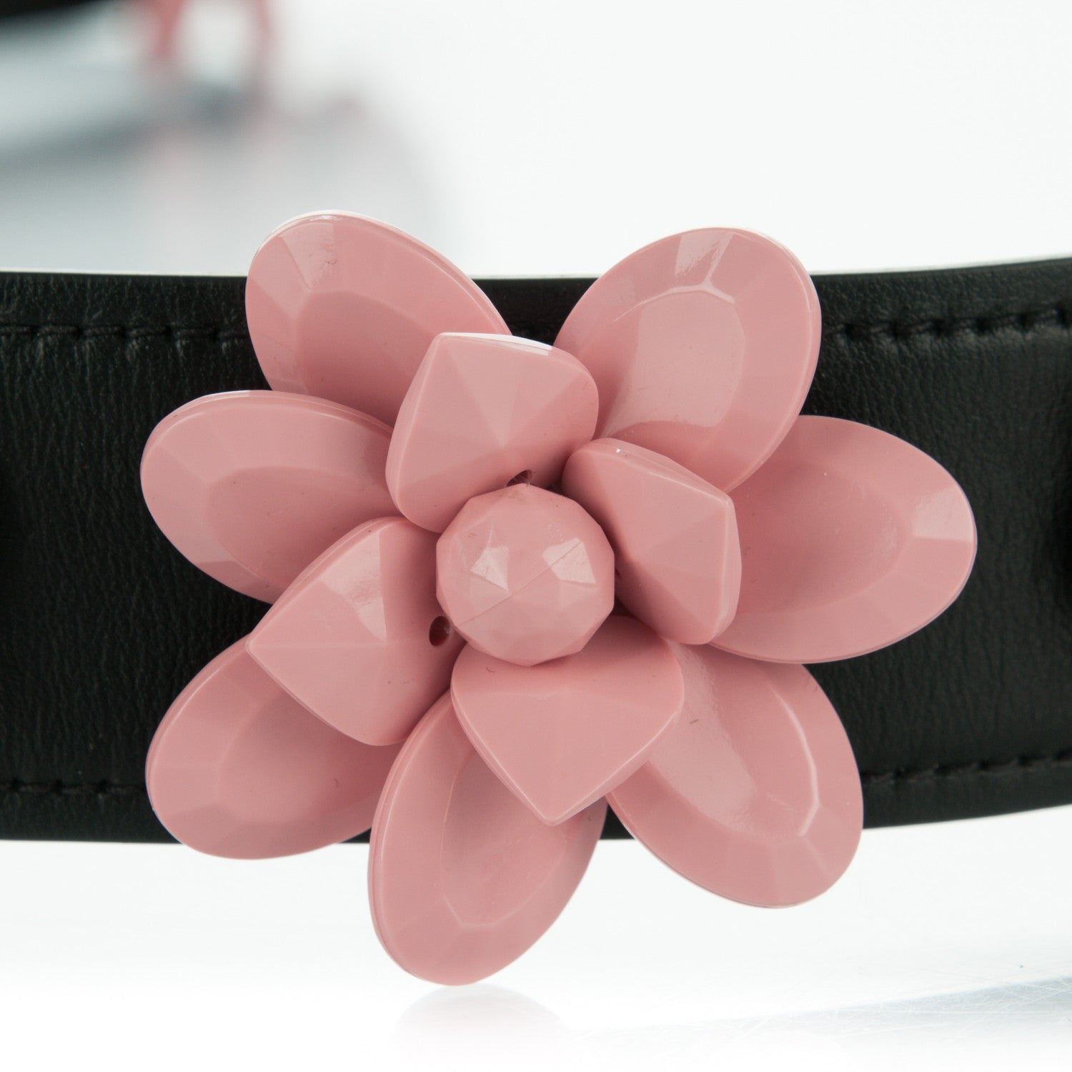 Prada Calfskin Plexiglass Flower Shoulder Strap Black Pink 6 of 6