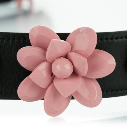 Prada Calfskin Plexiglass Flower Shoulder Strap Black Pink 6 of 6