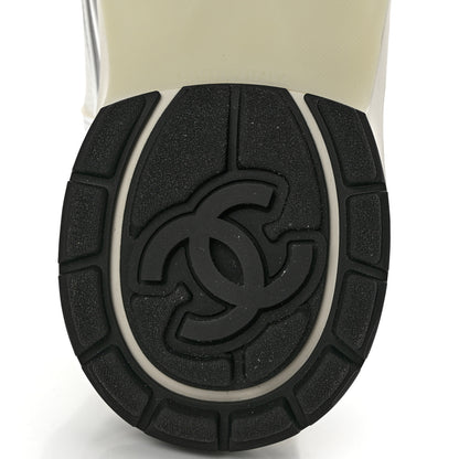 Chanel Fabric Laminated Calfskin Stretch CC Womens Sneakers 41 White Silver 6 of 9