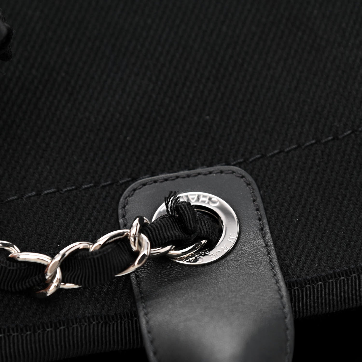 Chanel Canvas Pearl Medium Deauville Tote Black 13 of 14