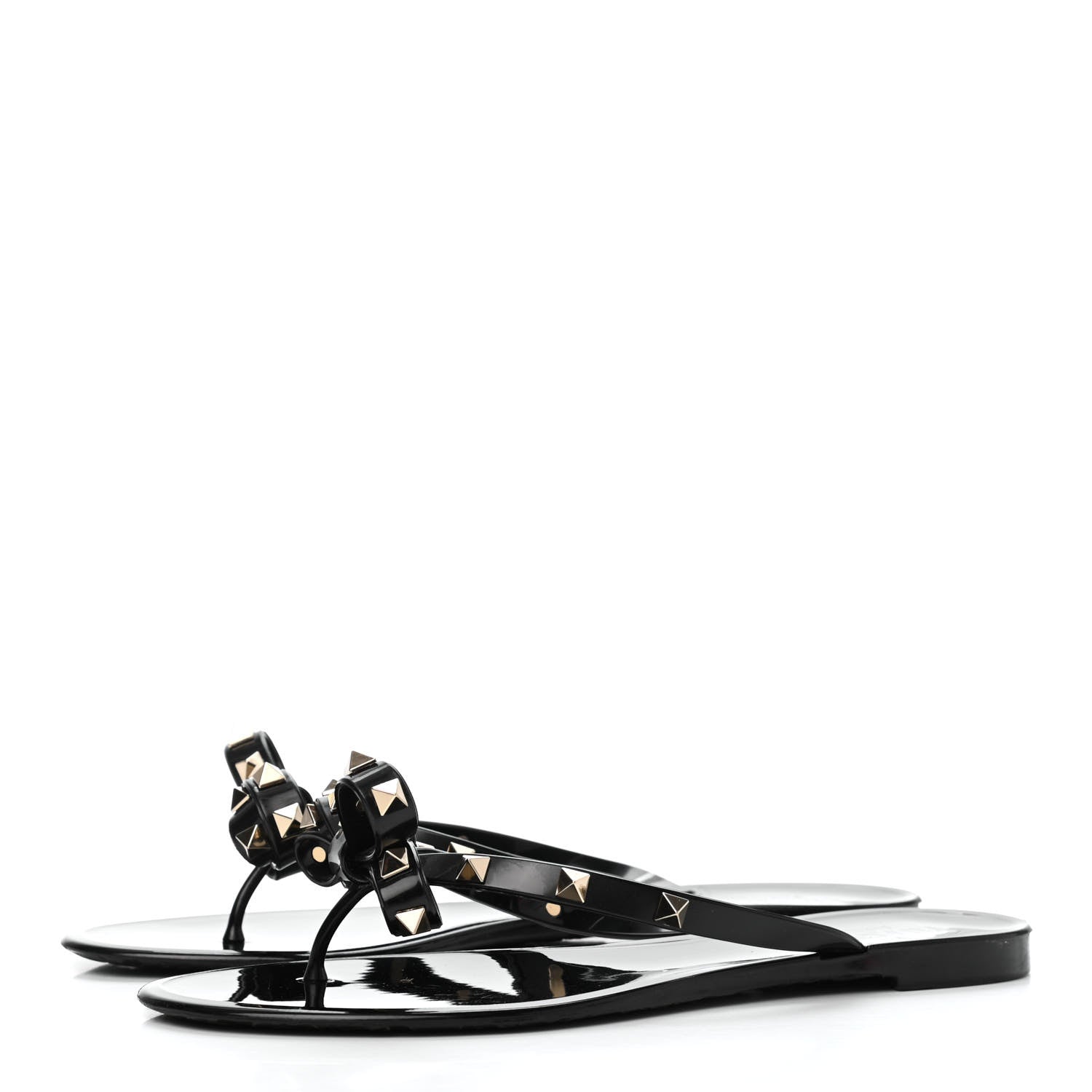 Valentino Garavani PVC Jelly Rockstud Bow Thong Sandals 39 Black 3 of 11