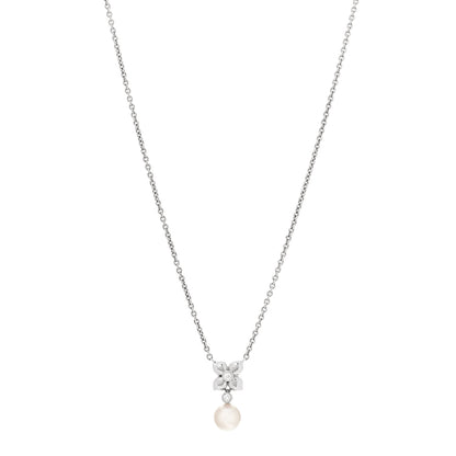 Mikimoto 18K White Gold Diamond Akoya Pearl 7.5mm Drop Pendant Necklace 1 of 4