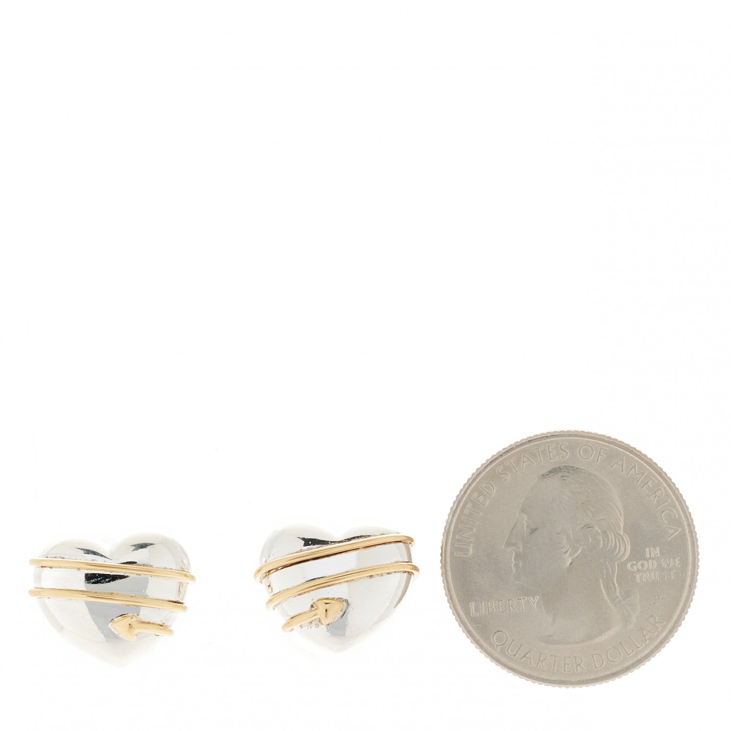 Tiffany Sterling Silver 18K Yellow Gold Heart and Arrow Earrings 2 of 4