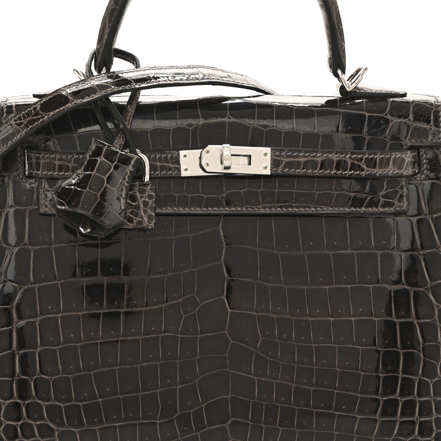 Hermes Shiny Niloticus Crocodile Kelly Sellier 25 Graphite 10 of 14