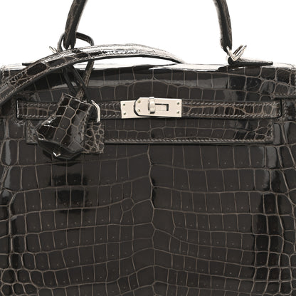 Hermes Shiny Niloticus Crocodile Kelly Sellier 25 Graphite 10 of 14