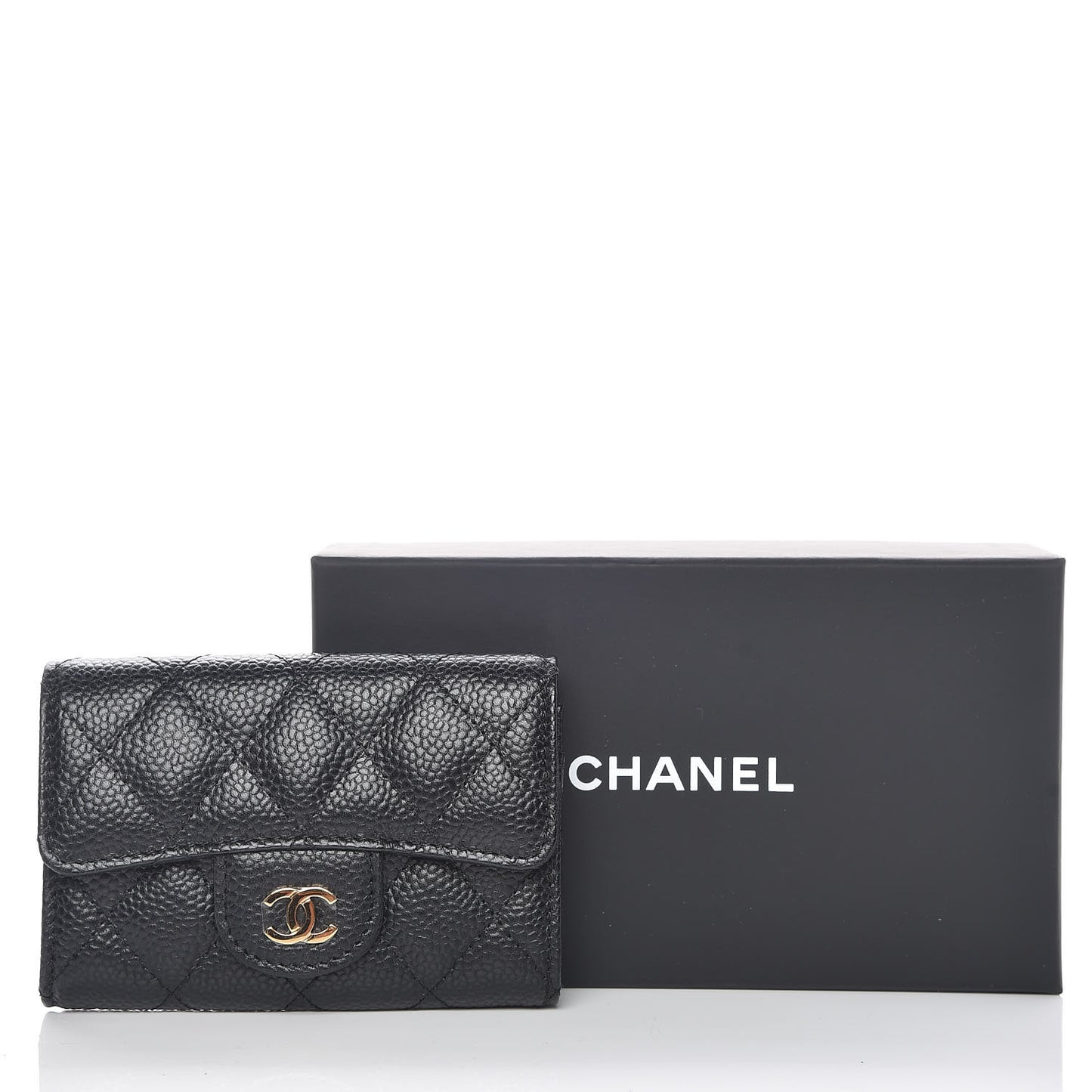 Caviar Quilted Flap Card Holder Black