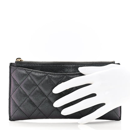 Chanel Iridescent Caviar Quilted Classic Zip Pouch Black 2 of 9
