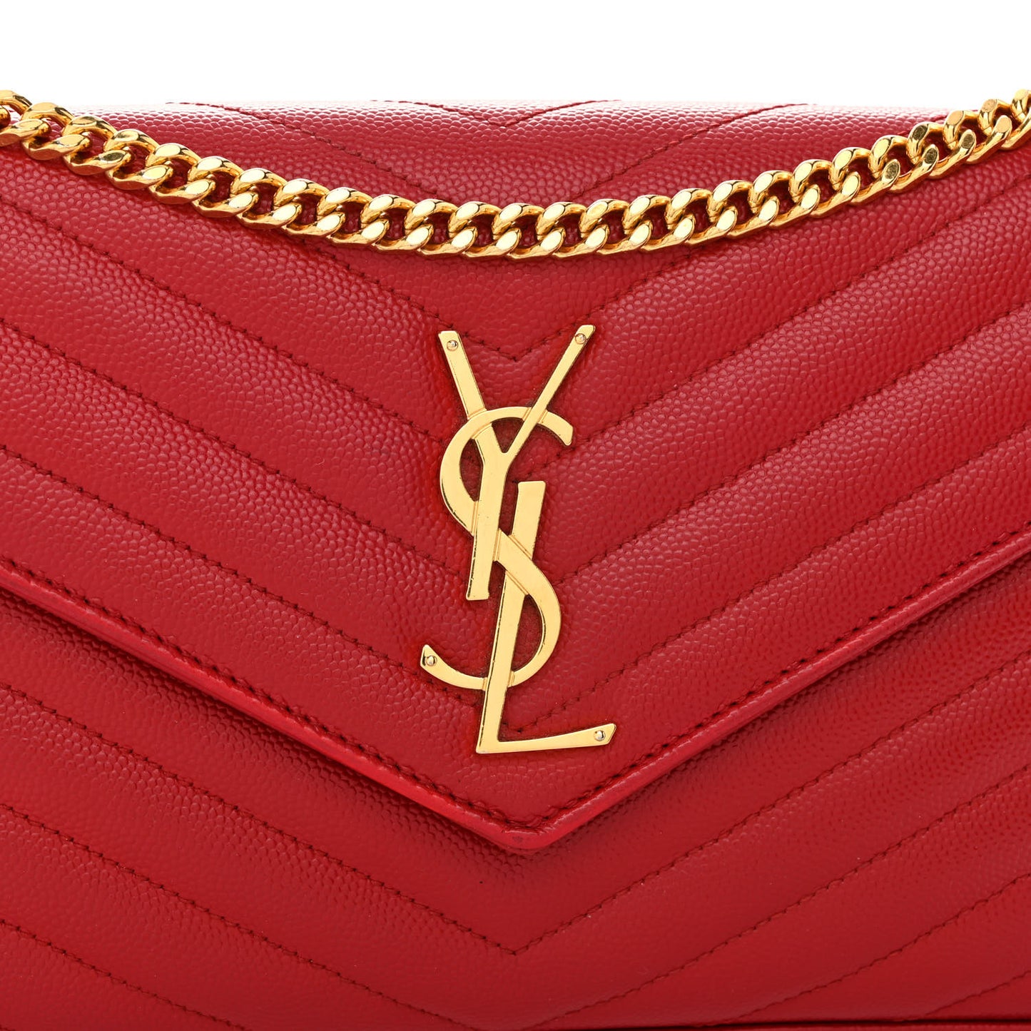 Grain De Poudre Matelasse Chevron Monogram Chain Wallet New Red