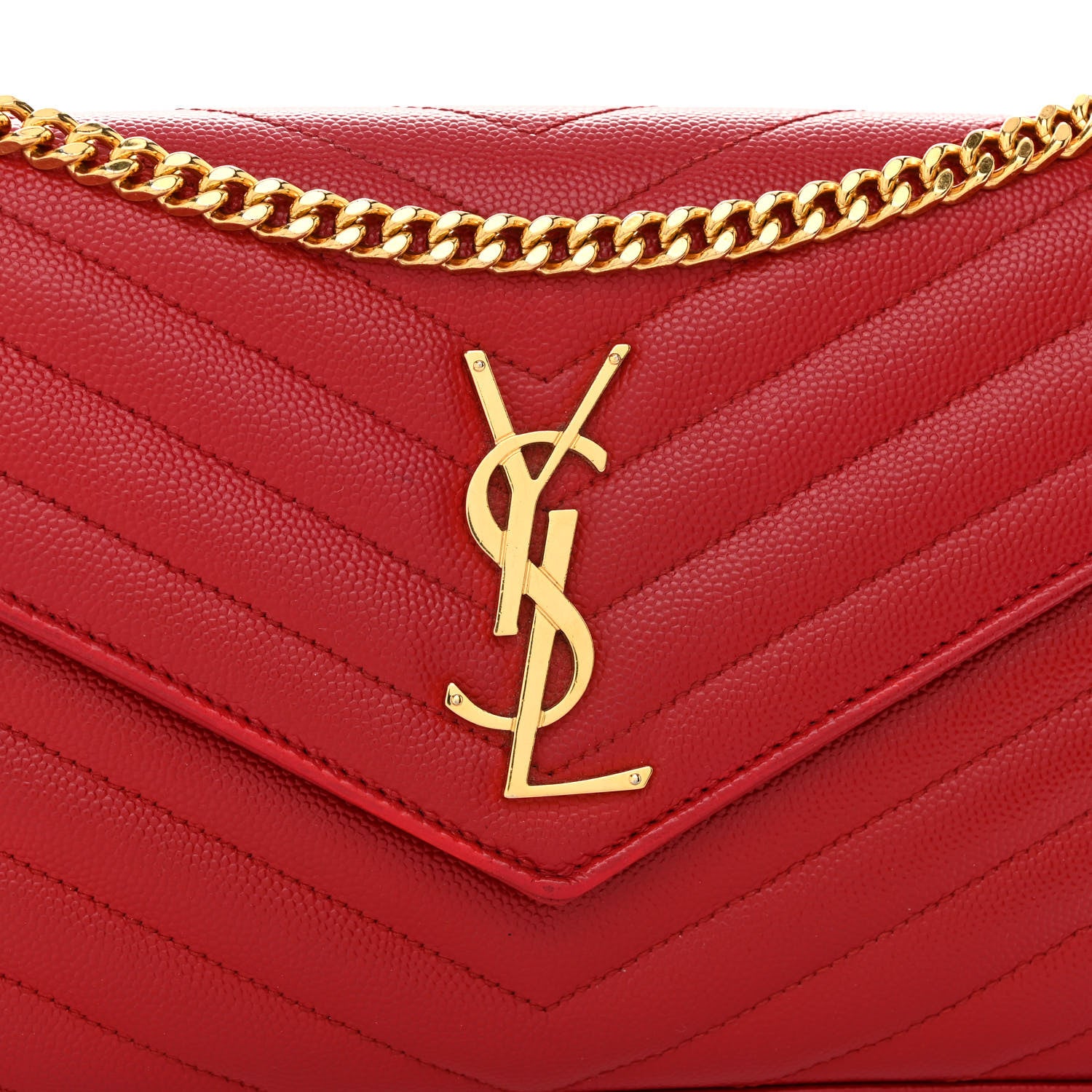 Saint Laurent Grain De Poudre Matelasse Chevron Monogram Chain Wallet New Red 7 of 9