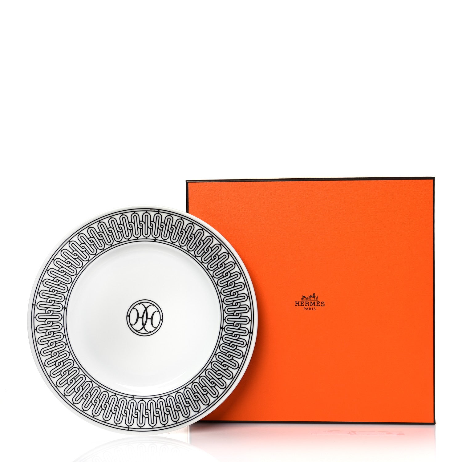 Hermes Porcelain H Deco Dessert Plates Set of 2 Black White 7 of 7