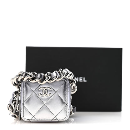 Chanel Gradient Metallic Lambskin Quilted Coco Punk Cube Clutch With Chain Silver Black 11 of 11