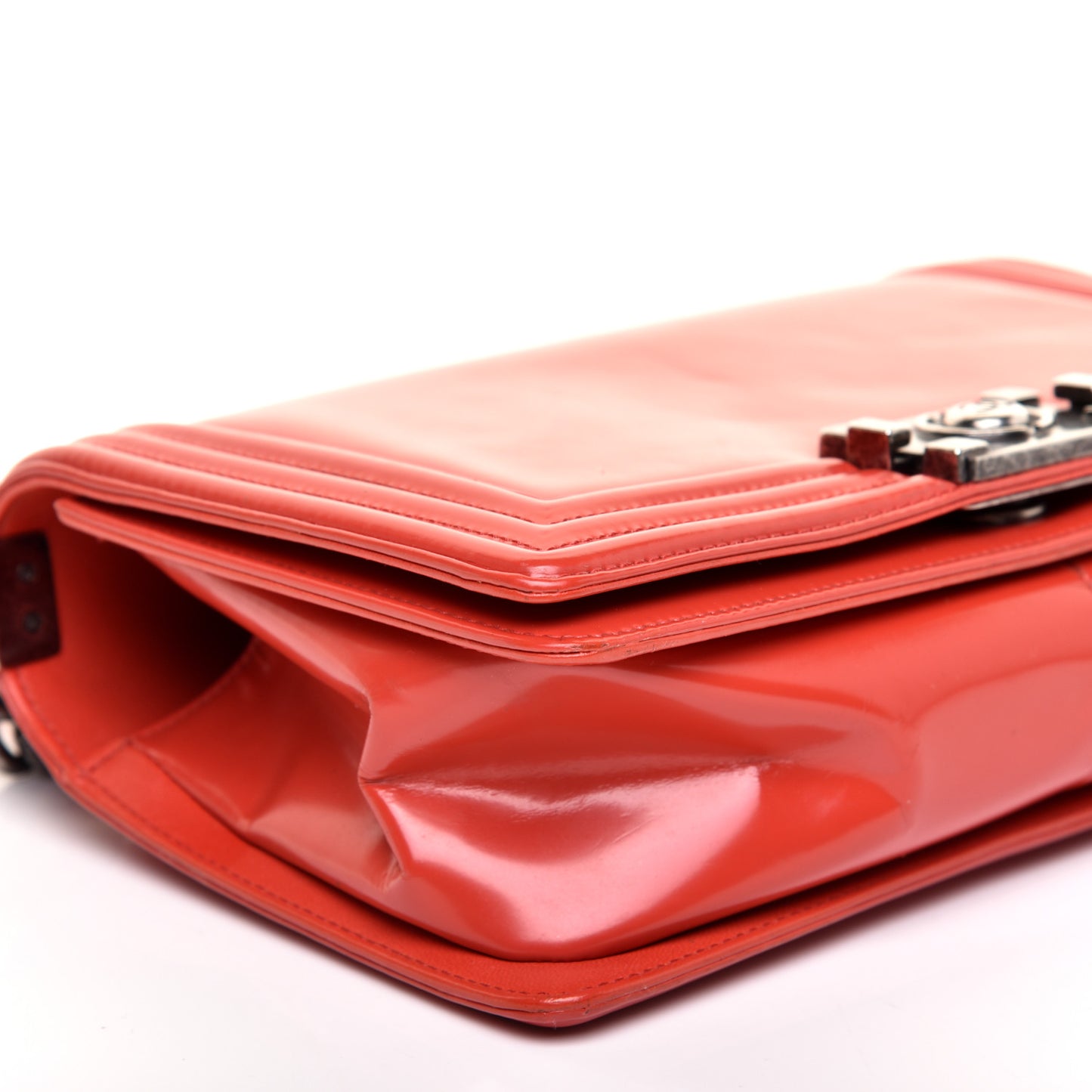 Glazed Calfskin Medium Boy Flap Red