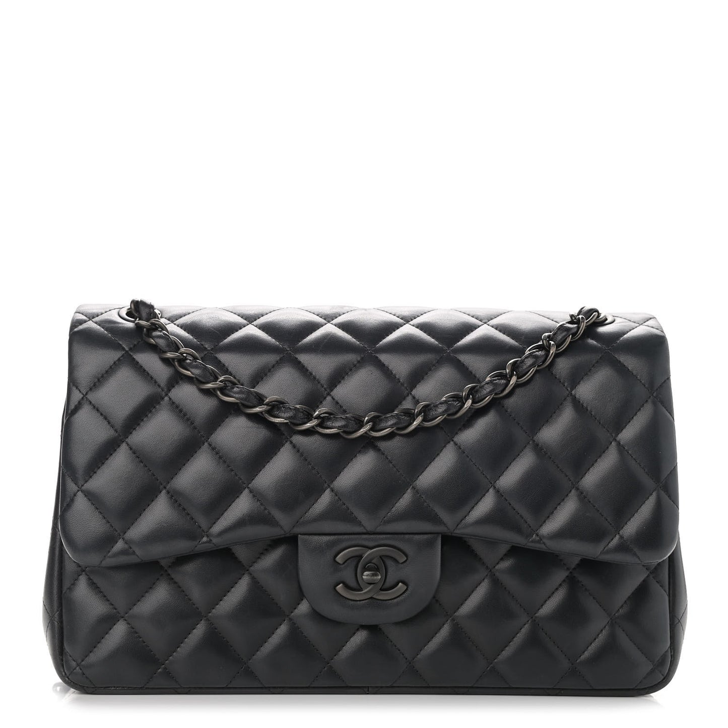 Lambskin Quilted Jumbo Double Flap So Black