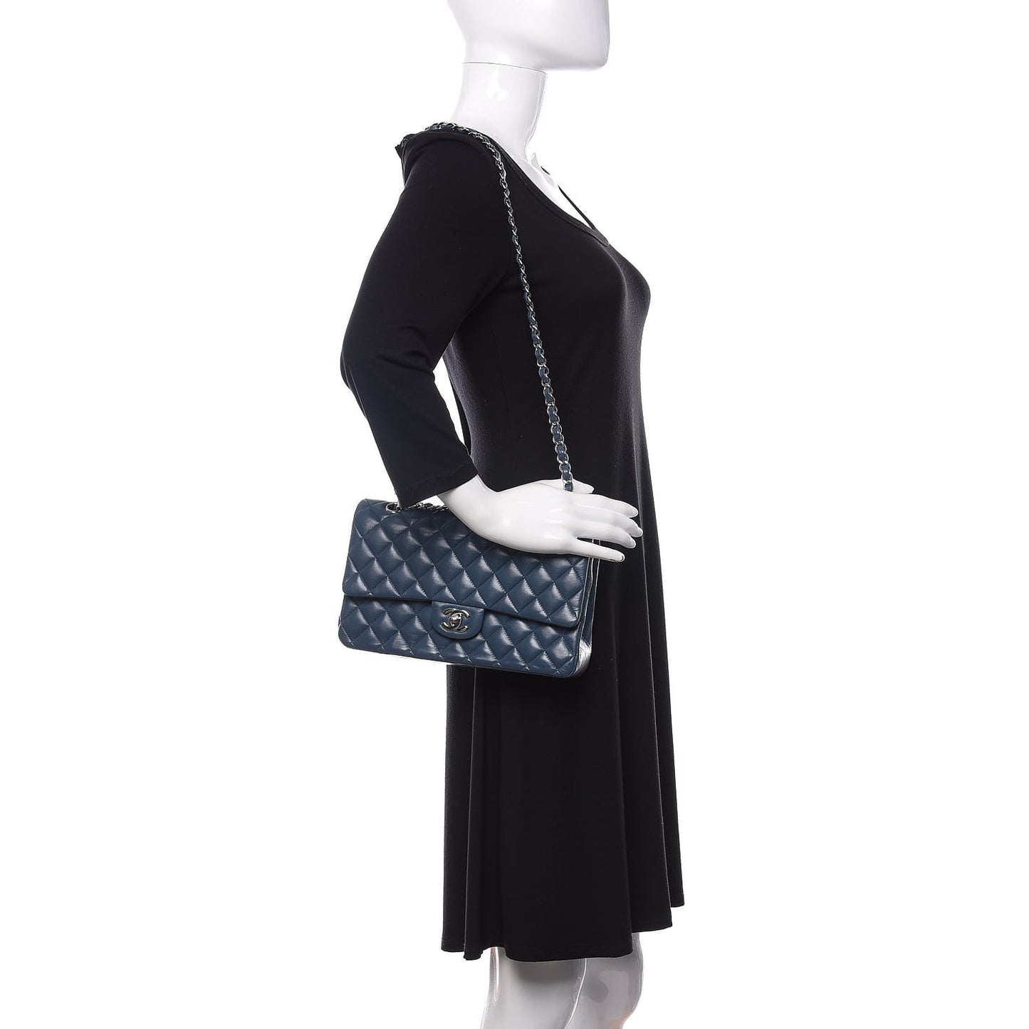 Lambskin Quilted Medium Double Flap Blue